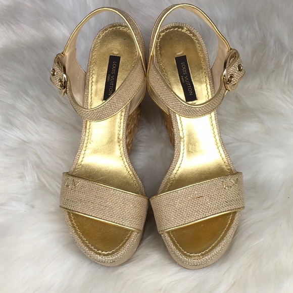 Louis Vuitton wedge sandals sz 36.5 - Picture 1 of 13
